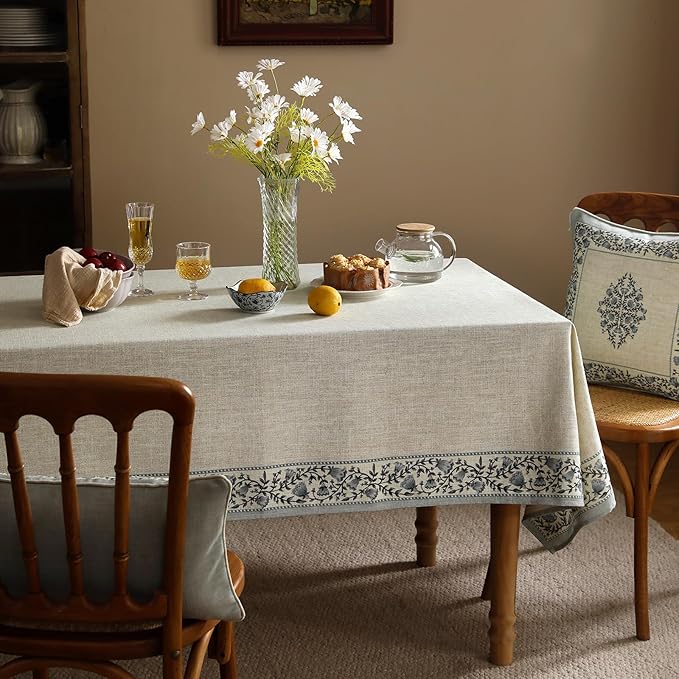 ISAENNE Designer Vintage Linen Elegant Square Table Cloth,Chinoiserie Floral Tablecloth,Wrinkle Resistant Decor Table Cover for Dining Thanksgiving Kitchen Christmas,67"*67"-Segerman B