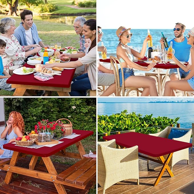 homing Rectangle Table Cloth Cover, Waterproof Polyester Elastic Fitted Tablecloth, Fits for 6 Foot Folding Tables, Washable Table Protector for Picnic, Camping, Outdoor (Wine Red, 30" x 72")