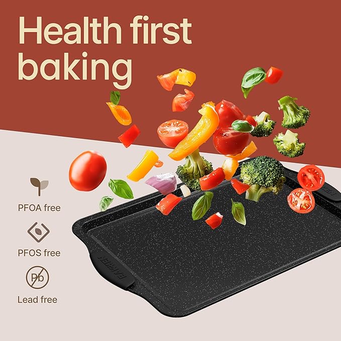 BAKKENMASTER 18-Piece Kitchen Oven Baking Set: Nonstick Gray Marble Coating, Carbon Steel Bakeware, Silicone Handles, Dishwasher Safe, Professional Quality, PFOA-Free
