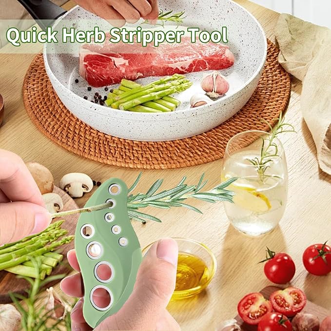Herb Stripper Tool 9 Holes with Herb Cutter, Herb Stripper Cutter Tool, Stainless Steel Kitchen Herbs Leaf Stripping Herb Leaf Peeler for Collard Greens Thyme Basil Rosemary Stripper, Dishwasher Safe