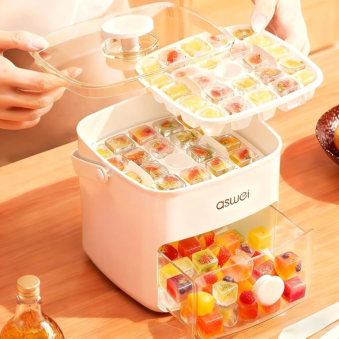 Plastic Ice Cube Trays with Bin and Scoop for Freezer+ Ice Cube Tray