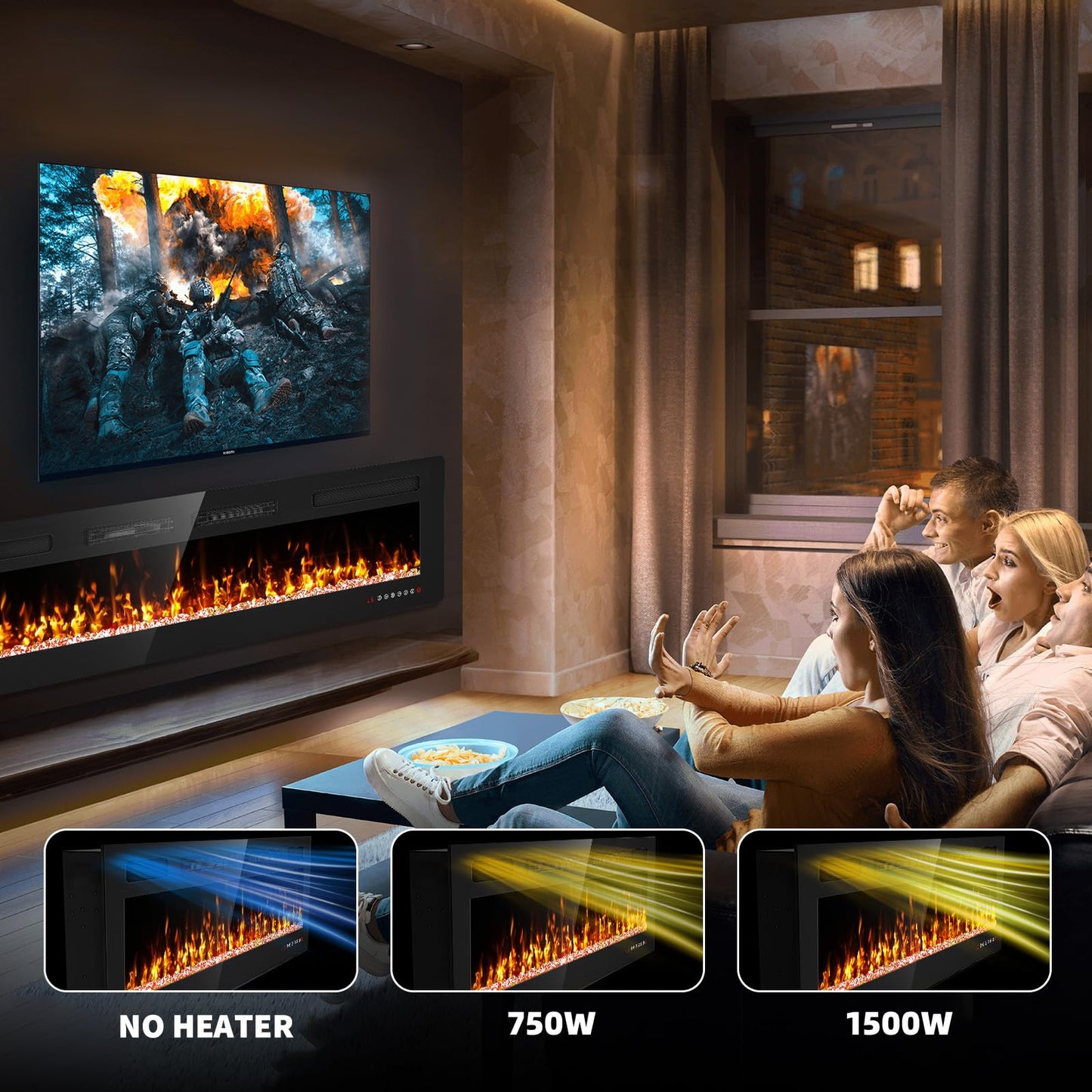 Eueiriup 72” Recessed and Wall Mounted Fire Places Electric Fireplace Ultra Thin with Remote Control, Toucn Screen