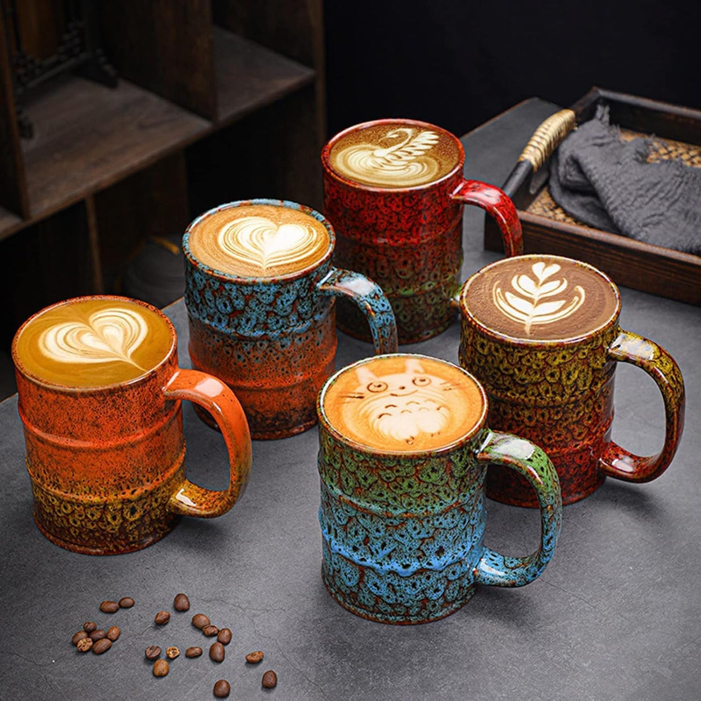 Ceramic 20 oz Tea Cup - Large Coffee Mug for Office and Home - Dishwasher and Microwave Safe (4, Green and Blue)