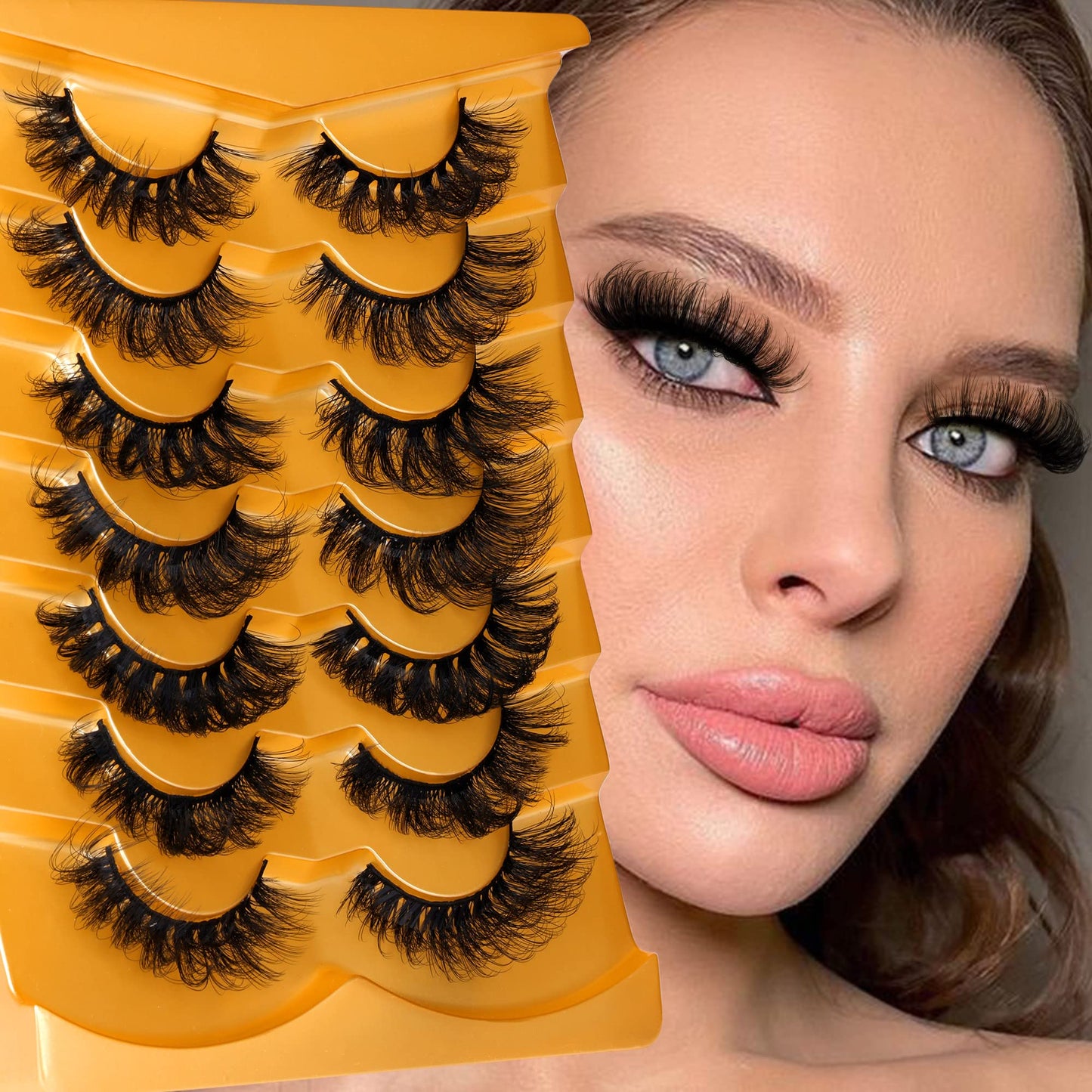 JIMIRE Mink Dramatic Wispy False Eyelashes Fluffy 20MM 6D Volume Crossed Strip D Curl Eye Mixed Lashes Pestañas Thick Soft 7 Styles 7 Pairs Pack