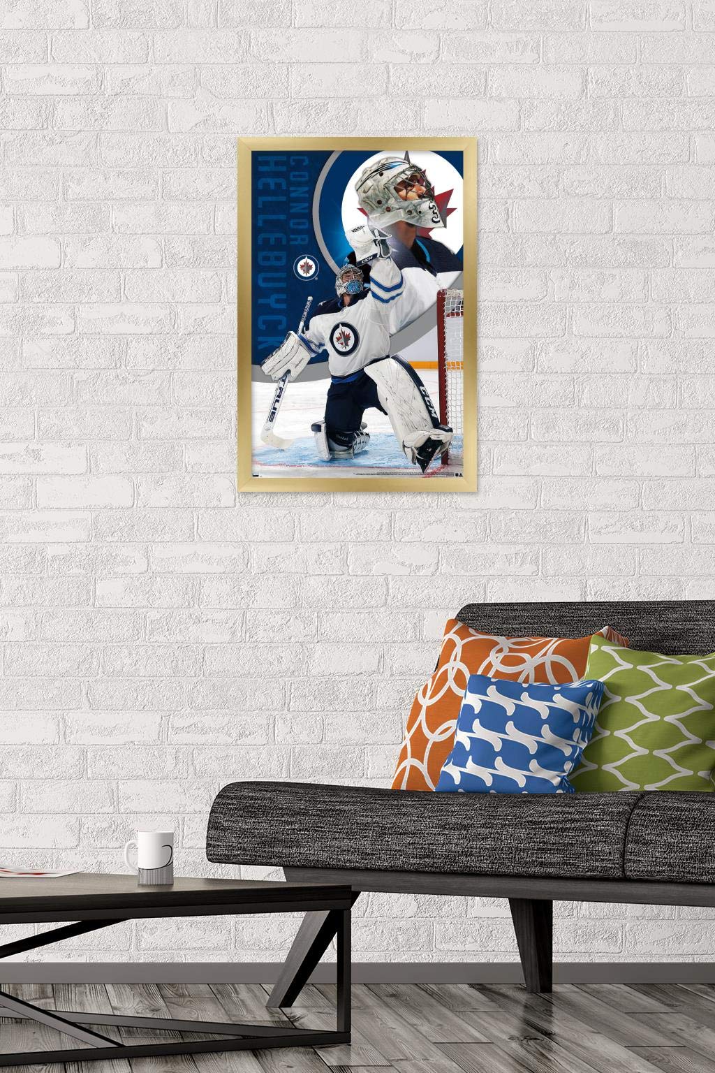 Trends International NHL Winnipeg Jets-Connor Hellebuyck 20 Wall Poster, 14.725" x 22.375", Gold Framed Version