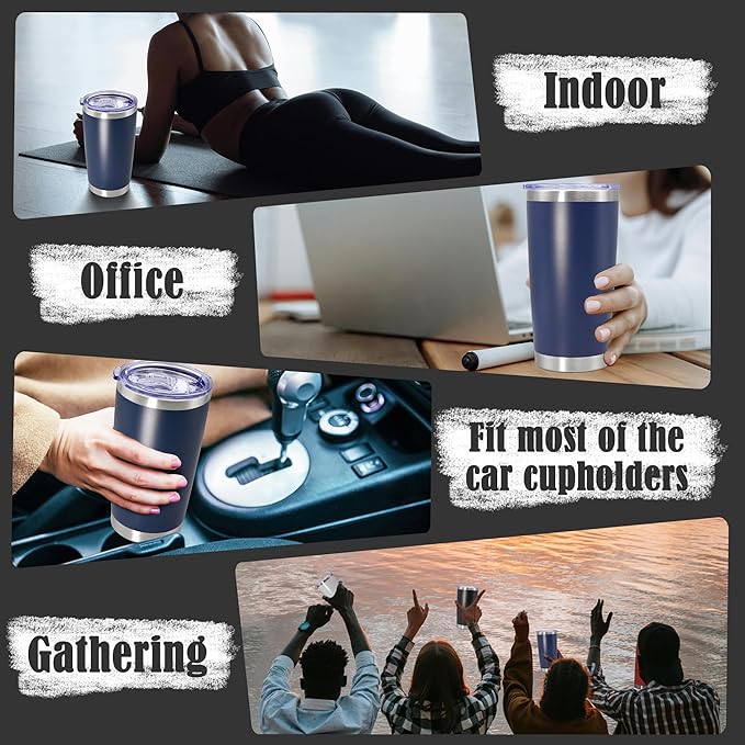 20 oz Tumbler Coffee Travel Tumblers Bulk with Lid Stainless Steel Double Wall Vacuum Insulated Mug Powder Coated Cups fit Car Cupholder for Hot and Cold - Navy, 1Pack