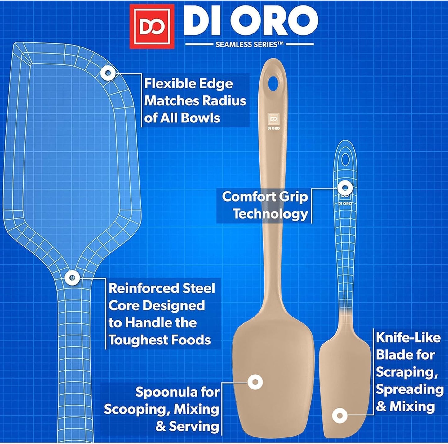 DI ORO Silicone Spatula Set - Rubber Kitchen Spatulas for Baking, Cooking, & Mixing - 600°F Heat-Resistant & BPA Free Silicone Scraper Spatulas for Nonstick Cookware - Dishwasher Safe (5pc, Clay)
