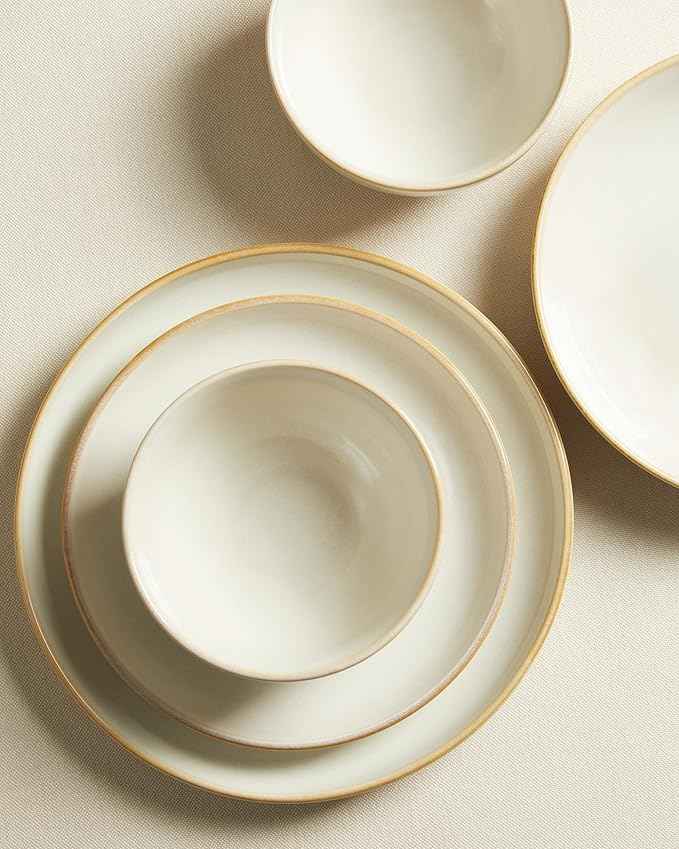 Stoneware Dinnerware Sets, Ceramic Plates and Bowls Set, Microwave & Dishwasher Safe Kitchen Dishes, Modern Dinner Salad Plates | Cereal Bowls, Dishware Sets Service for 4 Yellow White