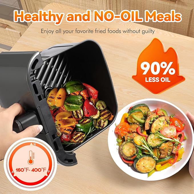 3 Qt Compact Air Fryer with Non-Stick Basket and Rack, User Friendly Simple Touchscreen, Cook in Simple Steps, Low-Oil Cooking Small Air Fryer, Space Saving Cooker
