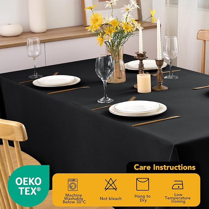 6-Pack Black Tablecloths for Rectangle Tables, 90 x 132 Inches, Stain-Resistant Polyester Fabric for 8 Foot Tables - Washable Table Covers for Weddings, Banquets, Birthday Parties, Events