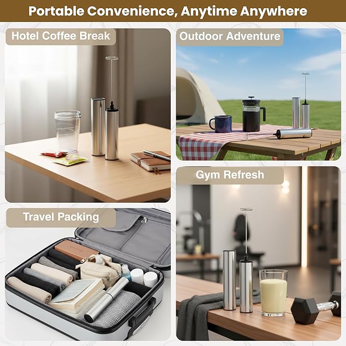 Micro Rechargeable Foamer| Handheld Battery Operated Milk Frother for Coffee| Travel Drink Mixer with Patent 2 Stainless Steel Whisk Heads| Keto Coffee, Latte, Cappuccino, Hot Chocolate| Silver
