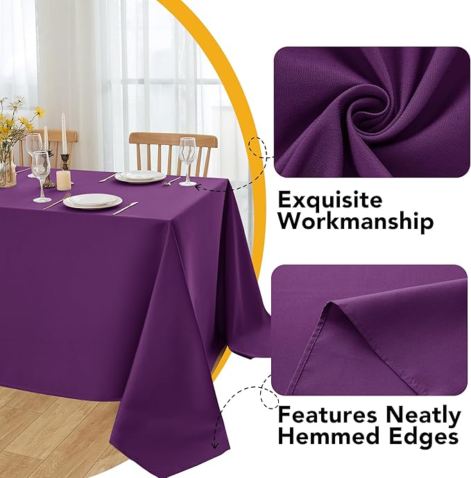 10-Pack Purple Tablecloths for Rectangle Tables, 60 x 102 Inches, Stain-Resistant Polyester Fabric for 6 Foot Tables - Washable Table Covers for Weddings, Banquets, Birthday Parties, Events