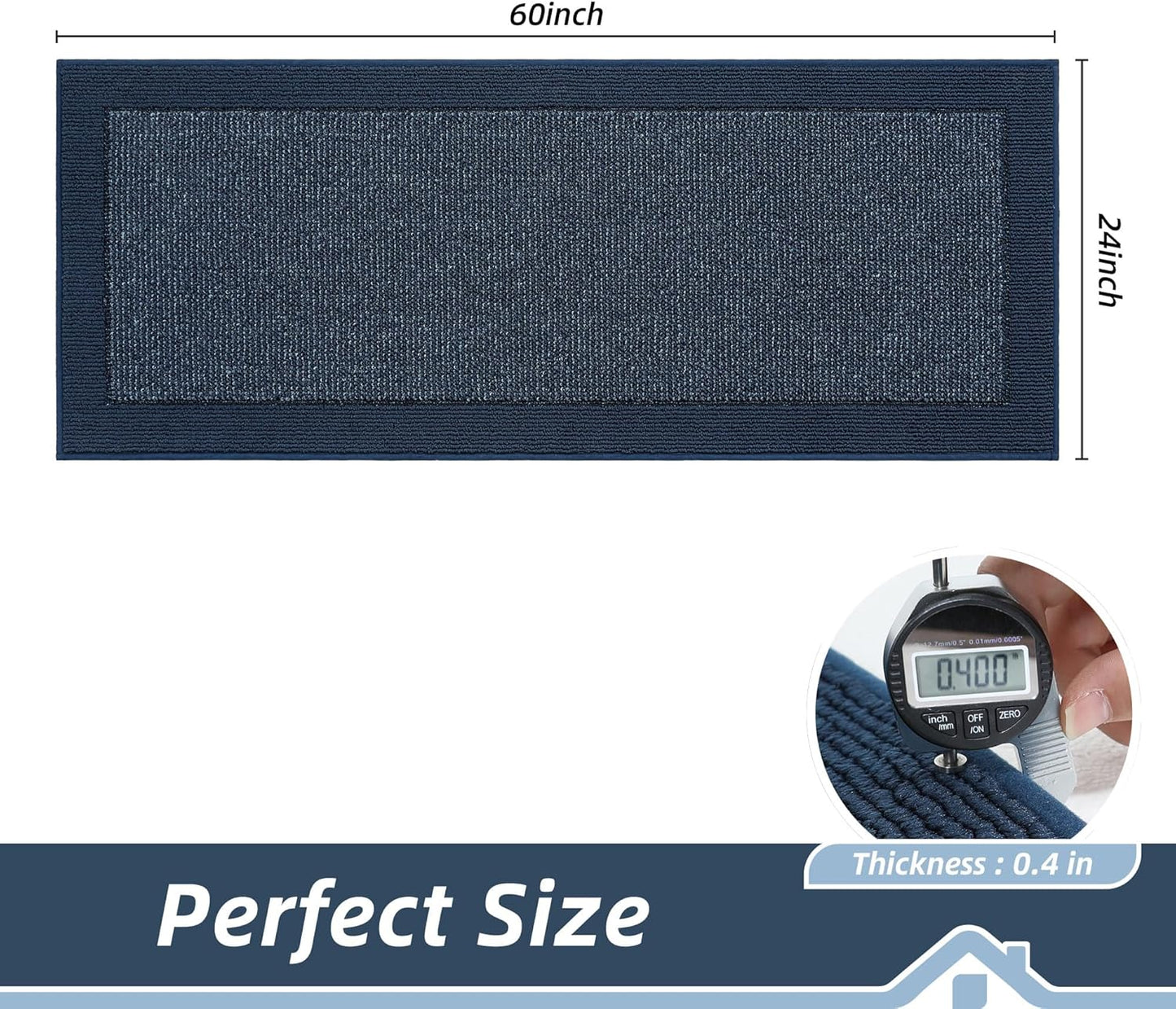 BEQHAUSE Kitchen Runner Rugs 24"x60", Kitchen Rugs Non-Slip Kitchen Mats for Floor, Absorbent and Stain Resistant Kitchen Mats, Machine Washable Rug for Kitchen, Hallway, Laundry & Sink, Blue