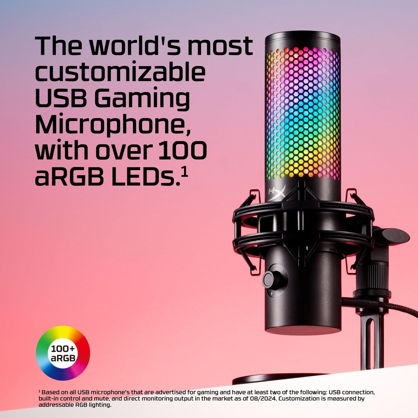 HyperX QuadCast 2 S – USB Microphone, with RGB Lighting, Streaming and Podcasting, with On-Board Controls, LED Lighting, Removable Shock Mount, PC, Mac, USB-C - Black