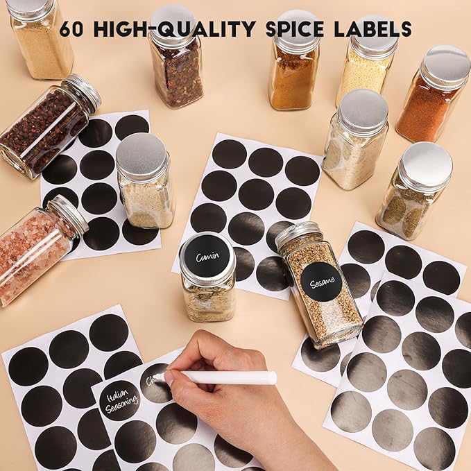 24Pcs Spice Jars with Label, 4oz Empty Square Seasoning Containers, Spice Jars with Shaker Lids, Small Spice Bottles for Salt, Herbs, Sugar, Pepper, Seasoning Jars for Spice Rack, Cabinet, or Drawer
