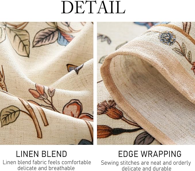 ISAENNE Designer French Light Beige Square Tablecloth,Linen Florals and Birds Pattern Table Cloth,Anti-Wrinkle Decorative Tablecloths for Dining Thanksgiving Kitchen Party,67"*67"-Cornucopia