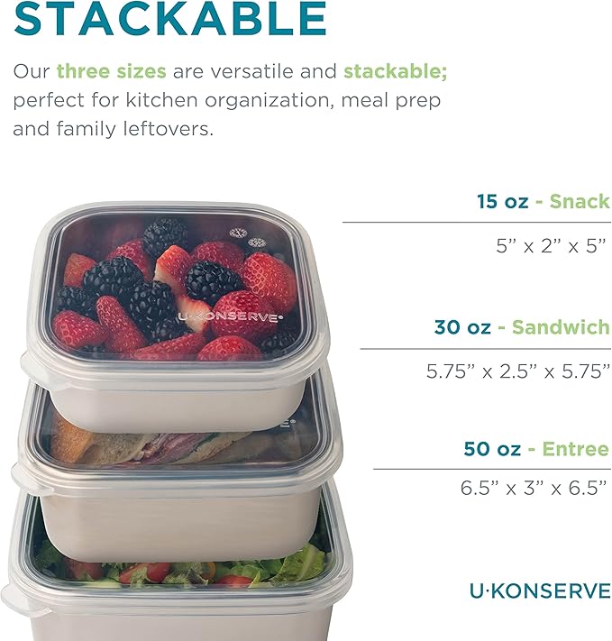 U Konserve Stainless Steel Food Storage Bento Box Container, Leak Proof Silicone Lid Dishwasher Safe - Plastic Free (15oz Blue)