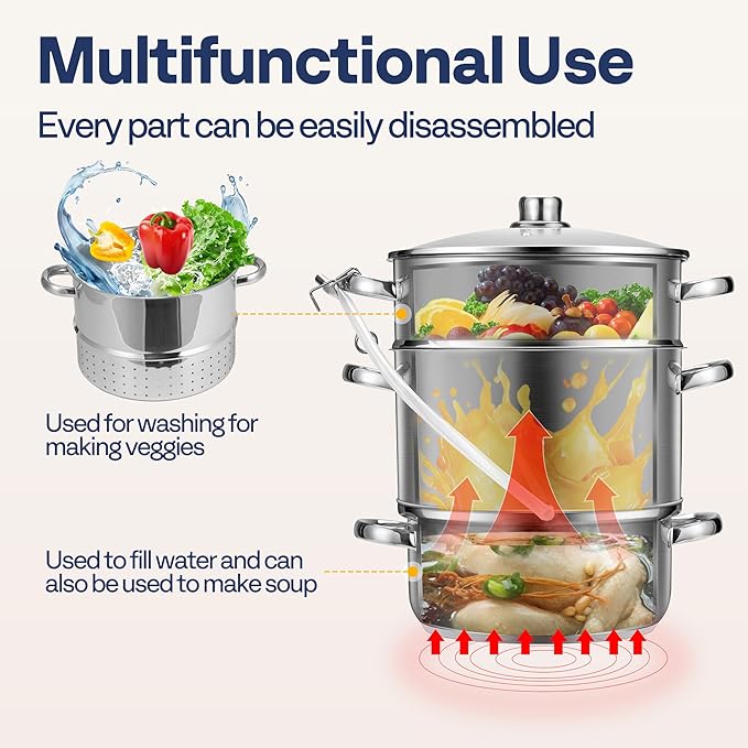 VIVOHOME Stand Mixer with Fermentation, One-Touch Presets, and 6 Qt Bowl, White, and VIVOHOME Stainless Steel Juicer Steamer Pot 11 Qt with Tempered Glass Lid
