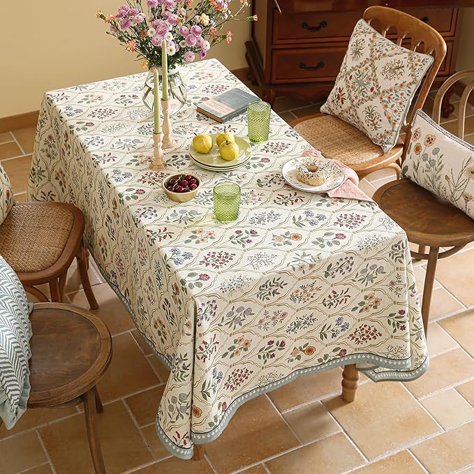ISAENNE Designer Linen Extra Long Rectangle Tablecloth,Western Colorful Floral Indoor Table Cloth,Wrinkle Resistant Decor Tablecloths for Dining Thanksgiving Kitchen,67"*118"-Serenity B