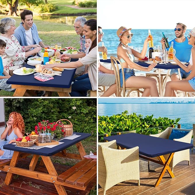 homing Rectangle Table Cloth Cover, Waterproof Polyester Elastic Fitted Tablecloth, Fits for 8 Foot Folding Tables, Washable Table Protector for Picnic, Camping, Outdoor (Navy Blue, 30" x 96")