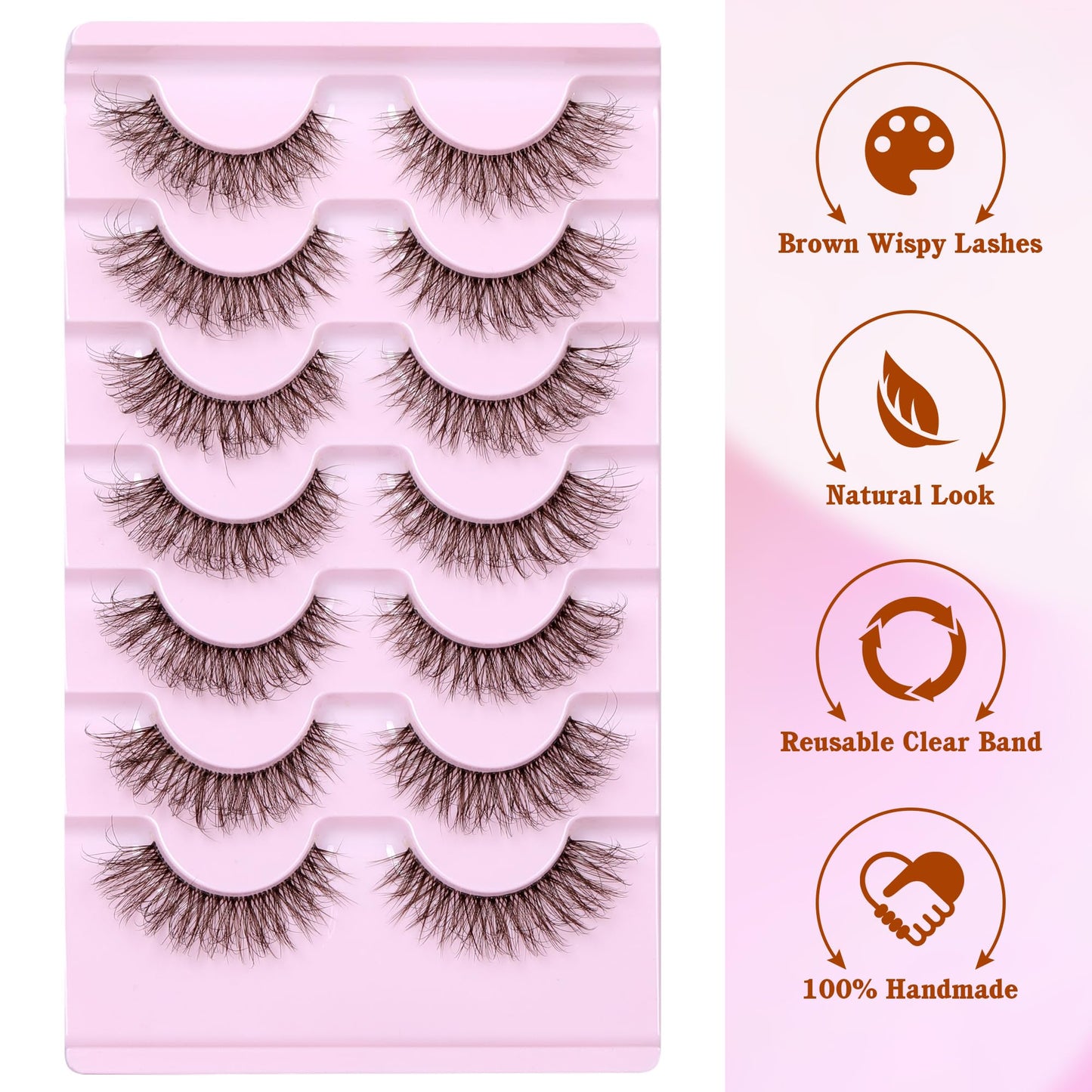 JIMIRE Brown False Eyelashes with Clear Band Fluffy 6D Lashes Brown Colored Lashes Natural Look Like Eyelash Extensions Soft Faux Mink Strip Eyelashes 7 Pairs Multipack