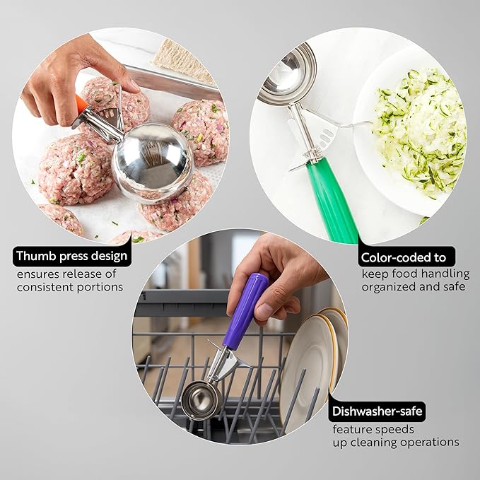 Restaurantware 4 Ounce Portion Scoop, 1 Trigger Release Stainless Steel Cookie Scoop - With Gray Handle, Stainless Steel Disher, For Portion Control, Cookie Dough, Cupcake Batter, Or Ice Cream