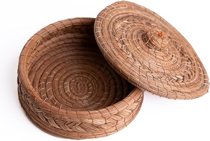 Authentic Mexican Tortilla Warmer Basket - Pine Needle Handwoven with Handloomed Cloth (Natural 9" w cloth)