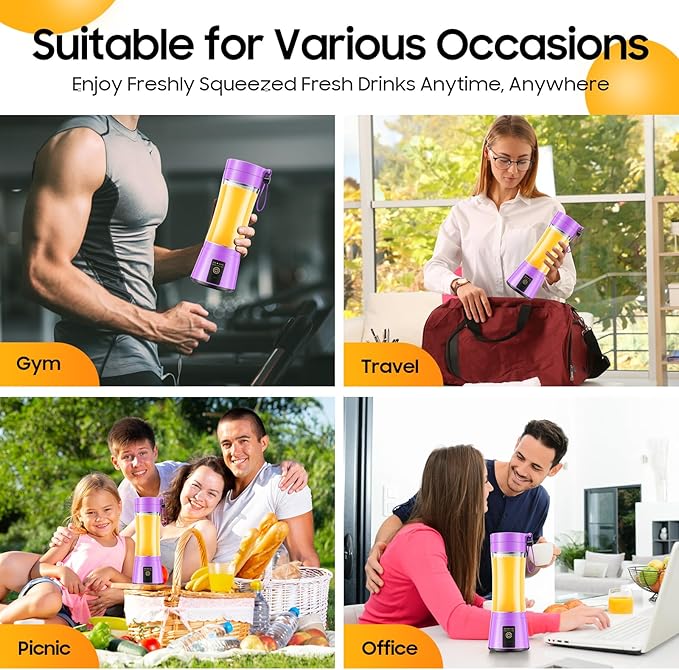 Cordless Personal Size Portable Blender - 380Ml Blender Smoothies and Shakes, BPA Free Traveling Juice Cup with Powerful Blending, Freshly Squeezed in Sports/Travel/Home, Mother's Day
