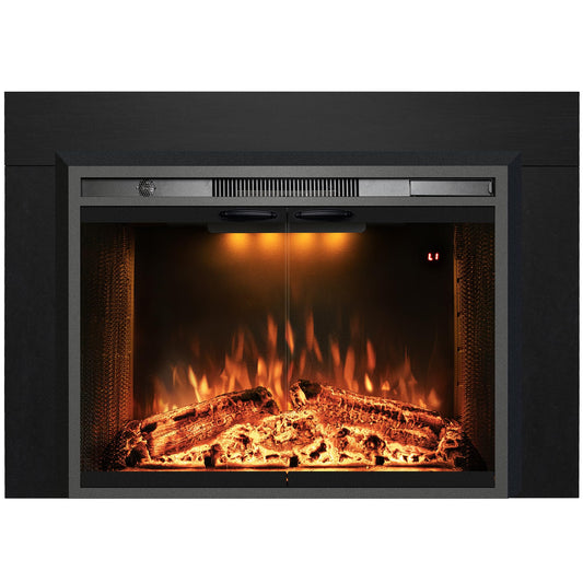 Velaychimny 44.5" W x 32" H Electric Fireplace Insert with Metal Trim Kit, Adjustable Flame, Fire Crackling Sound, Top Light Colors, Timer, Glass Door & Mesh Screen, Black