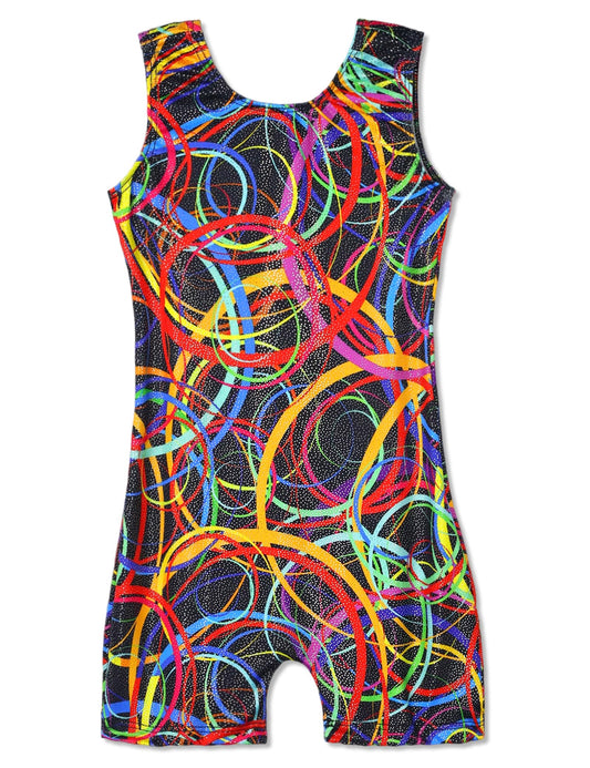Domusgo Girls Leotards for Gymnastics Colorful Coil Size 5-6 Years Old Child Biketards with Shorts