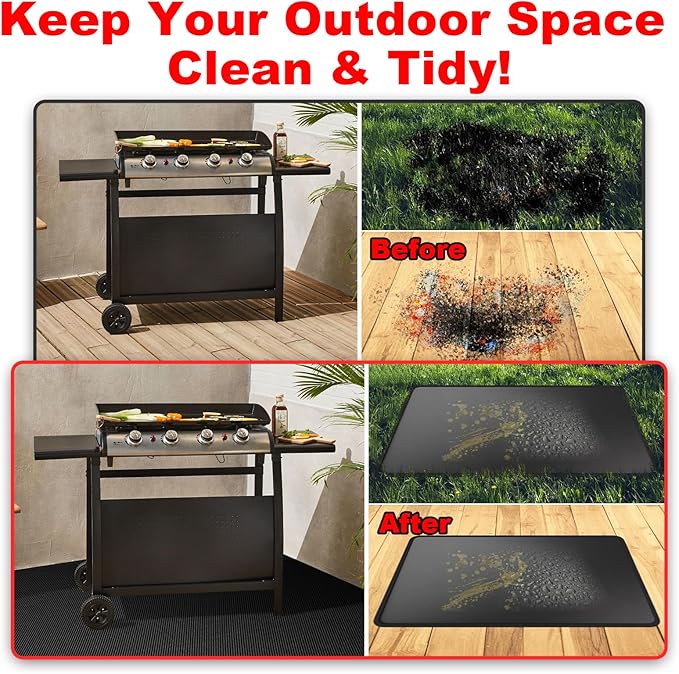 Extra Large 90 x 50 Inch Under Grill Mat for Outdoor Grill, Double-Sided Fireproof Deck & Patio Protector, Heat Resistant BBQ Mat, Waterproof & Oil-Proof for Charcoal, Gas Grill, Smoker, Fire Pit