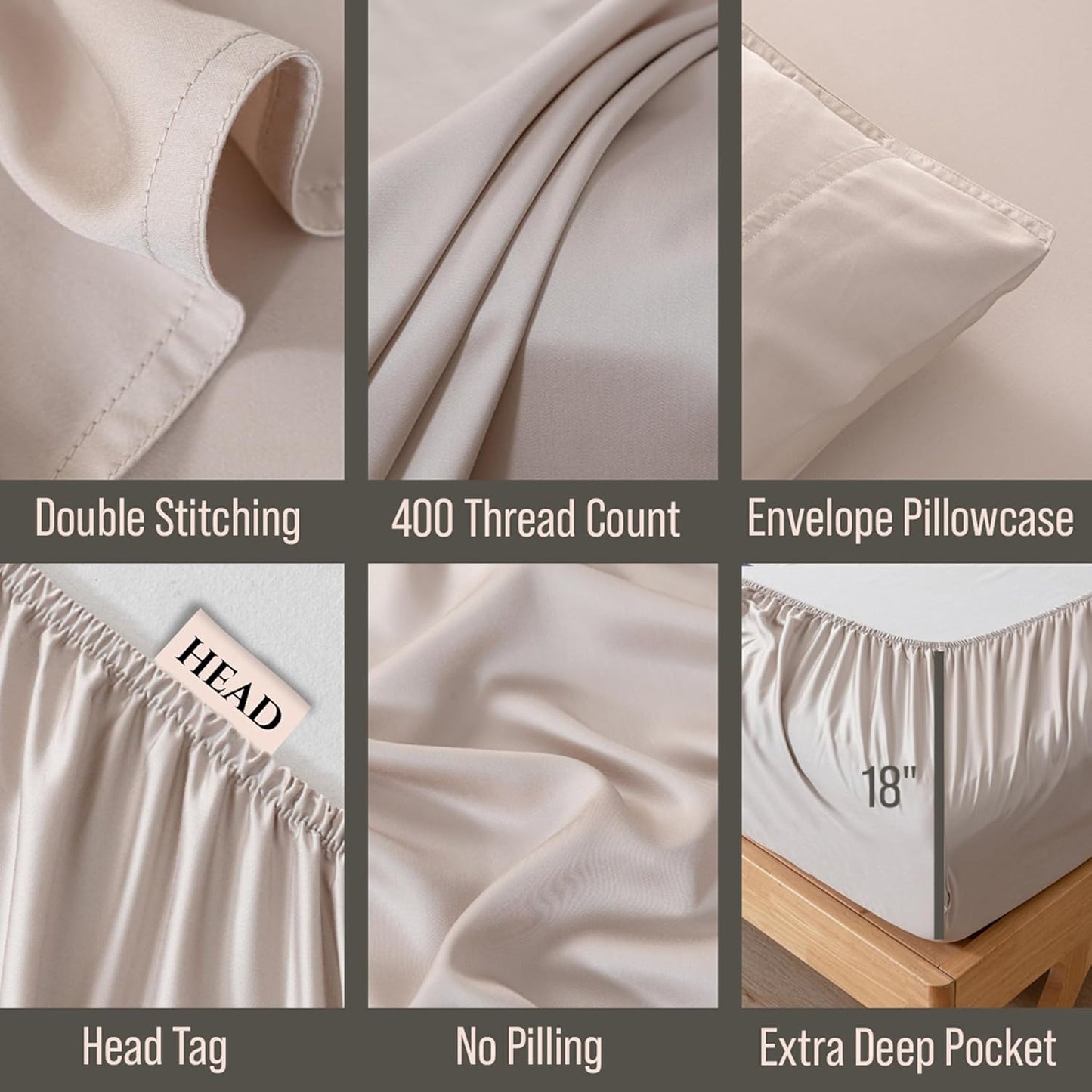 Bella Coterie Luxury Bamboo Viscose Cal King Size Sheet Set | 100% Organically Grown | Ultra Soft | Cooling for Hot Sleepers | 18" Deep Pocket [Dune]