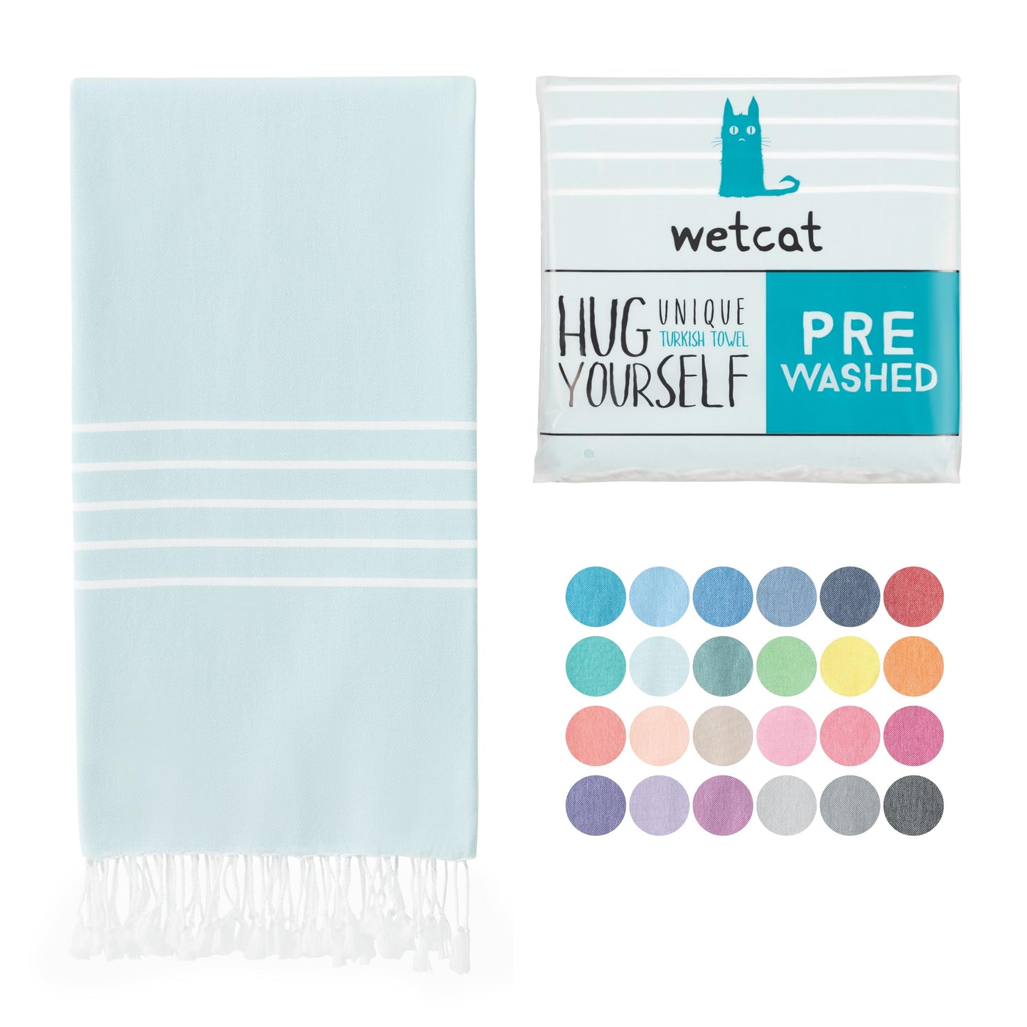 WETCAT Turkish Beach Towel Oversized 38x71 100% Cotton Sand Free Quick Dry Extra Large Light Travel Towel for Adults Beach Accessories Gifts - Aquamarine