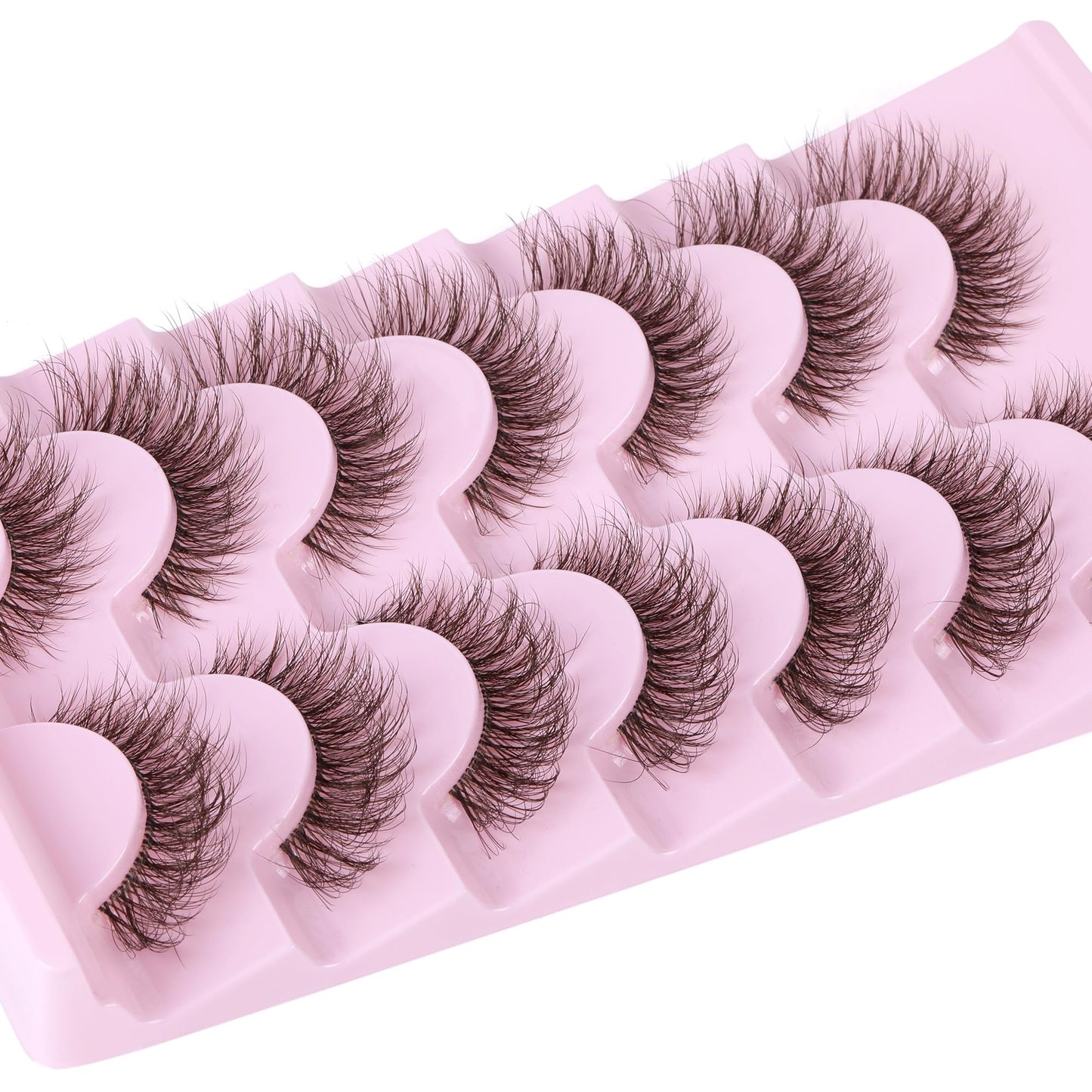 JIMIRE Brown False Eyelashes with Clear Band Fluffy 6D Lashes Brown Colored Lashes Natural Look Like Eyelash Extensions Soft Faux Mink Strip Eyelashes 7 Pairs Multipack