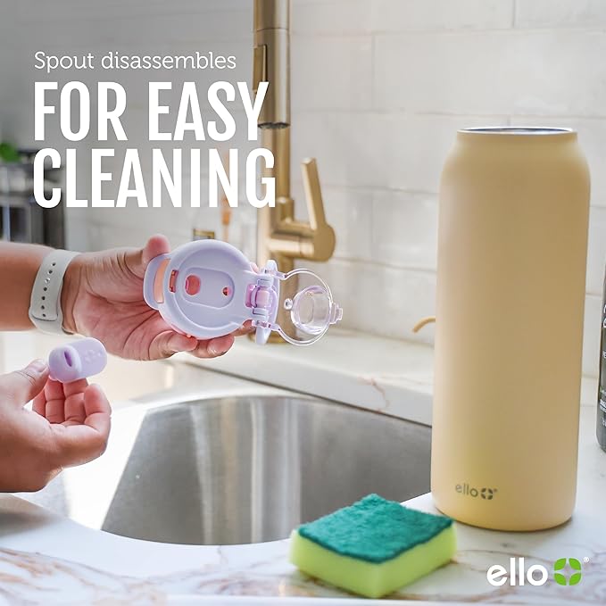 Ello Pop & Fill 22oz Stainless Steel Water Bottle with Quick Fill Technology, Double Walled and Vacuum Insulated Metal, Leak Proof Locking Lid, Sip and Chug, Reusable, BPA Free, Forest Mist