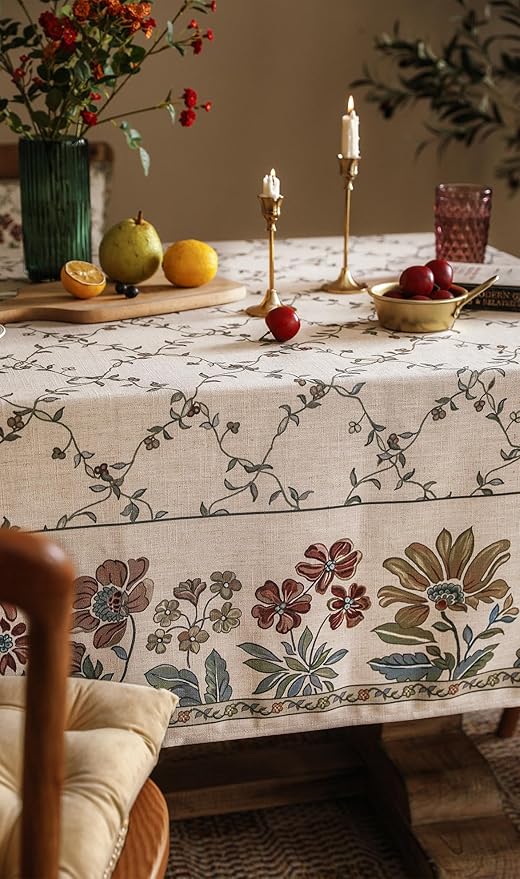 patdrea Designer Linen French Small Tablecloth for Rectangle Table,Fall Country Breathable Floral Tablecloths,Table Cover for Kitchen Dining,Tea Party,Christmas,Thanksgiving,55"x71"-Oliveirad