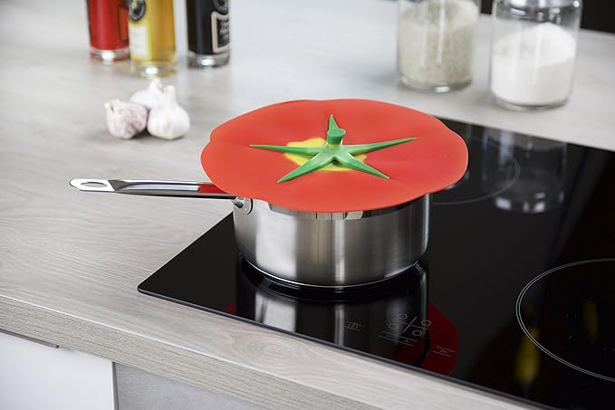 Charles Viancin - Tomato Silicone Lid for Food Storage and Cooking - 6''/15cm - Airtight Seal on Any Smooth Rim Surface - BPA-Free - Oven, Microwave, Freezer, Stovetop and Dishwasher Safe