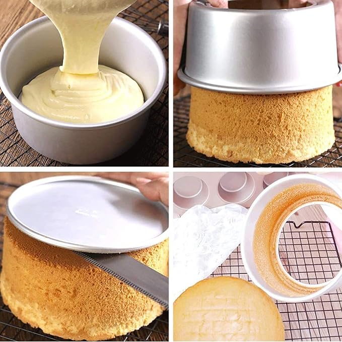 EXGOX 2 Pack 4-Inch Non-Stick Deep Aluminum Round Cake Pan with Removable Bottom for Wedding/Birthday/Christmas Cake Baking Round Cake Tin Set with Loose Base (4 inch)