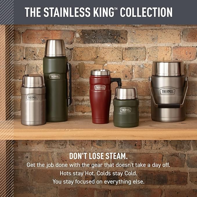 THERMOS Stainless King Vacuum-Insulated Food Jar with Spoon, 16 Ounce, Rustic Red
