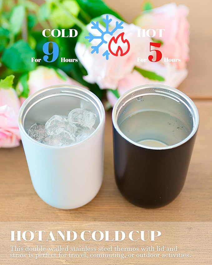 16 oz Insulated Coffee Tumblers, Travel Coffee Tumblers with Straw, Double-Wall Stainless Steel Tumbler, Leak Proof Tumbler, Reusable Cups with Lids for lced and Hot Drinks (Purple)