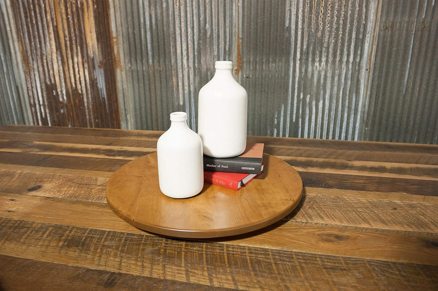 Rustic Red Door Co. Wood Lazy Susan Turntable - Solid Wooden Spinning Kitchen Table Organizer - Scratch Resistant - 360 Degree Smooth Rotation Swivel (18" Diameter, Rustic Cherry Wood, Seely Stain)