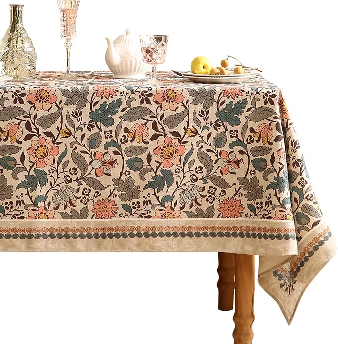 ISAENNE Designer Boho Floral Square Tablecloth,Linen Lotus Flower Pattern Colorful Indoor Table Cloth,Durable Decor Tablecloths for Dining Thanksgiving Kitchen Christmas,67"*67"-Hazel A