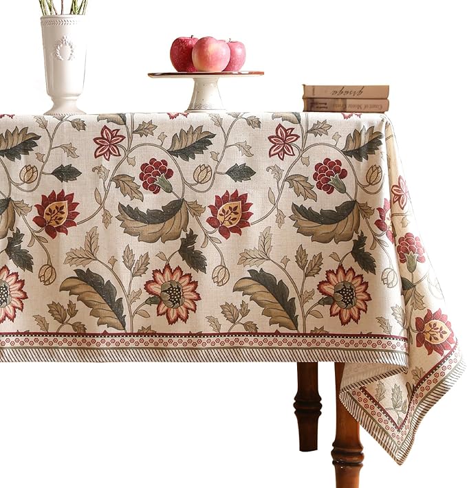 ISAENNE Designer Provence Floral Table Cloth for Rectangle Table,Linen Colorful Washable Indoor Tablecloth,Durable Decor Tablecloths for Dining Thanksgiving Kitchen Christmas,55"*79"-Ratina