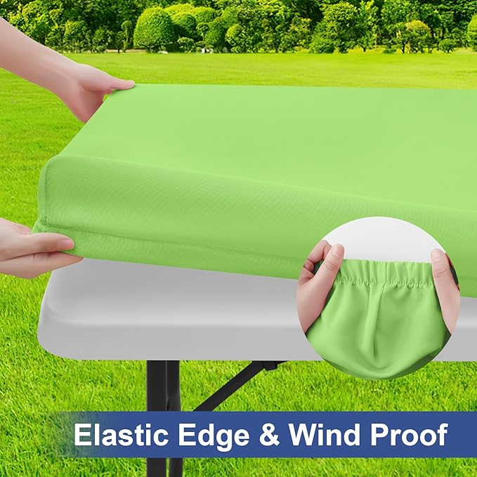 homing Rectangle Table Cloth Cover, Waterproof Polyester Elastic Fitted Tablecloth, Fits for 5 Foot Folding Tables, Washable Table Protector for Picnic, Camping, Outdoor (Lime Green, 30" x 60")