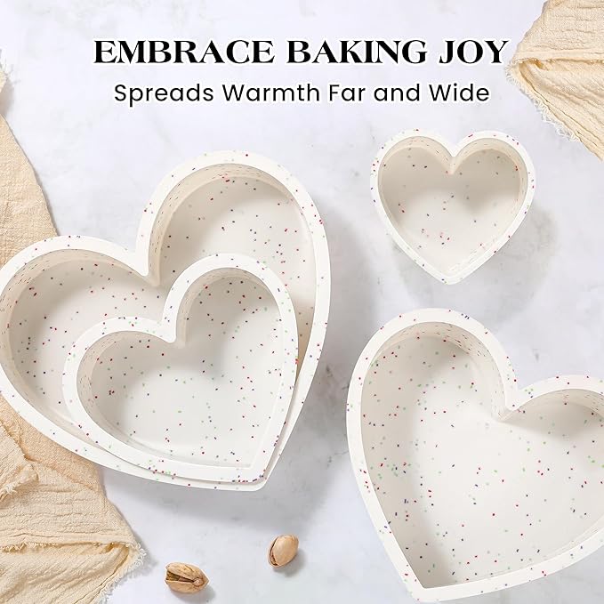 4 Inch Mini Heart Shaped Cake Pans Nonstick Silicone Heart Cake Molds for Baking Set of 3 (Cream)