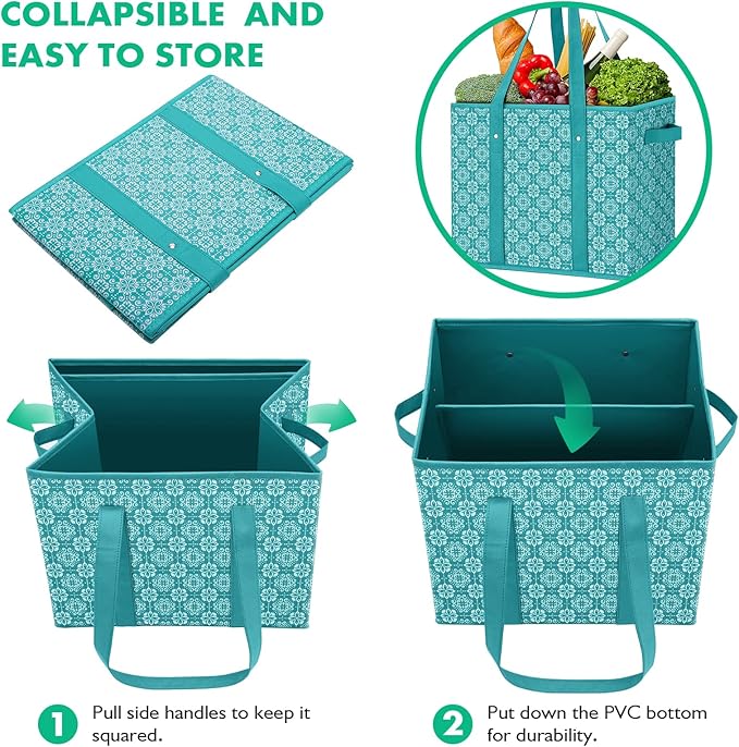 WISELIFE Reusable Grocery Bags 8 Pack,Large Grocery Tote Bag Water Resistant Shopping Bags Foldable Grocery Bag for Clothes,Shoes and Picnic,Green