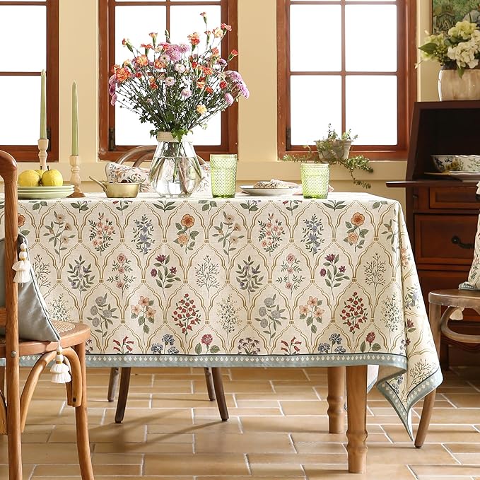 ISAENNE Designer Linen Extra Long Rectangle Tablecloth,Western Colorful Floral Indoor Table Cloth,Wrinkle Resistant Decor Tablecloths for Dining Thanksgiving Kitchen,67"*118"-Serenity B