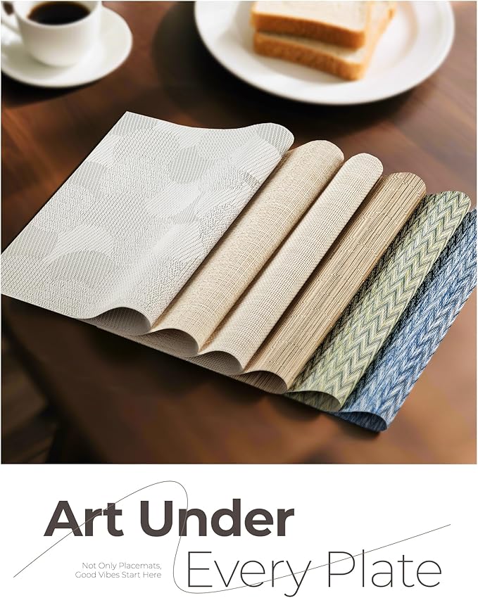Leetaltree Beige Placemats Set of 8 - Heat Resistant Non-Slip Place mats for Dining Table, Washable Durable PVC Vinyl Woven Table Mats（Beige, 8）