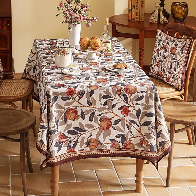 patdrea Designer Vintage Rectangle Tablecloth,Linen Pomegranates and Leaves Pattern Tablecloths,Fall Table Cover Cloth Decor for Kitchen Dining Christmas,Thanksgiving,55"x79"-Tehran a