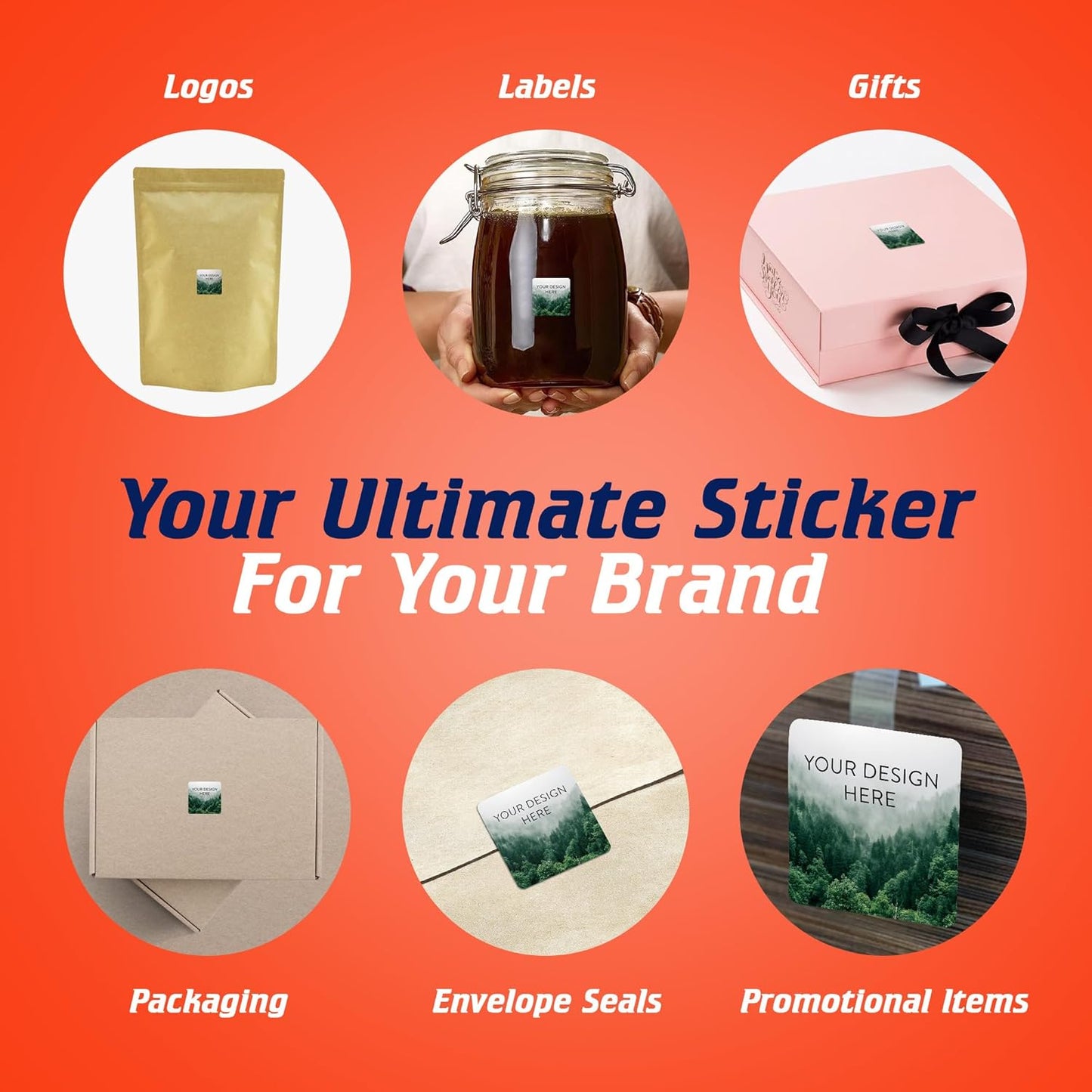 100 Custom Vinyl Stickers - Upload Your own Image, Text, Design, Logo - Personalized Logo Labels for Handmade, Packaging, Bottle, Jars, Candle, Brand Stickers (Foggy Valley, 1.5x1.5 Square)